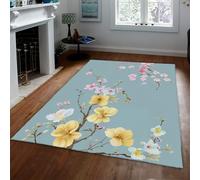 HOBBOY Non Slip Area Rugs Chinese Style Floral Rug for Living Room Bedroom Office Rug Colorful Peach Blossoms Door Mat Low Pile Carpet 80 x 150 cm