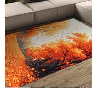 HOBBOY Non Slip Area Rugs Red Maple Forest Autumn Fallen Leaves Scenery Print Thin Door Mat for Living Nursery Room Bedroom Washable 210 x 240 cm