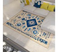 HOBBOY Nostalgic Folk Art 50 x 80 cm Area Rug Blue Floral Geometric Pattern Kitchen Mats Washable Low Pile Floor Carpet for Dining Room Bedroom