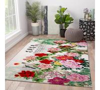 HOBBOY Oriental Garden Throw Rugs Colorful Peony and Bird Pattern Thin Carpet 180 x 240 cm Flowers Blooming Prosperity Floor Decor for Living Room