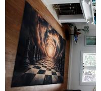 HOBBOY Perspective Illusion 80 x 150 cm Area Rugs 3D Chessboard and Cosmic Vortex Print Low Pile Carpet for Game Room Study Mystical Floor Decor