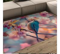 HOBBOY Portable Foldable Area Rugs Spring Birds and Pink Peach Blossoms Pattern Floor Carpet Low Pile Door Mat for Living Room Bedroom 120 x 170 cm