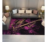 HOBBOY Purple Graffiti Area Rugs Hippie Style Creative Music Theme Gothic Skeleton & Guitar Pattern Thin Carpet for Living Room Bedroom 80 x 120 cm