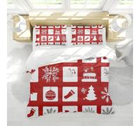 HOBBOY Red and White 3 Pieces Duvet Cover Set Christmas Theme Snowflake Pattern Bedding Set 1 Quilt Cover with Zipper 4 Ties 2 Pillowcases Single XL