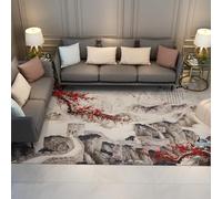 HOBBOY Red Plum Blossoms Area Rugs Chinese Great Wall & Calligraphy Pattern Thin Carpet 160 x 200 cm Oriental Landscape Floor Decor for Study Room