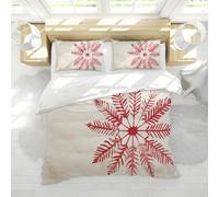 HOBBOY Red Snowflake Print 3 Pieces Duvet Cover Set with Zipper 4 Corner Ties 1 Duvet Quilt Cover and 2 Pillow Cases Cozy Bedding Set Single