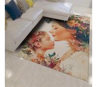 HOBBOY Romantic Blooms & Butterflies Rug 50 x 80 cm Mom & Child in Dreamy Garden Patterns Carpets Low Pile Door Mat Honoring for Mother’s Day