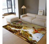 HOBBOY Romantic Roses Thin Rugs Flying Eagle & Sunrise Great Wall Landscape Pattern Carpet 90 x 150 cm Chinese Painting Floor Decor for Study Room