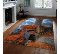 HOBBOY Romanticism Area Rugs Autumn Forest Lakeside Cabin Scenery Print Thin Carpet for Living Room Bedroom Patio Non Slip Washable 160 x 230 cm