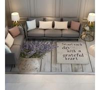 HOBBOY Rustic Farmhouse Rugs 60 x 100 cm Purple Lavender Vase Grateful Heart Quote Carpet Washable Cozy Soft Low Pile for Living Room Bedroom Decor