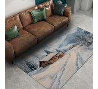 HOBBOY Rustic Winter Throw Rugs 80 x 150 cm Snowy Cabin Landscape Print Low Pile Carpet for Living Room Bedroom Kitchen Washable Portable Foldable