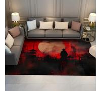 HOBBOY Samurai Silhouette Area Rugs 100 x 200 cm Japanese Ukiyo-e Style Large Carpet for Game Room Meditation Space Low Pile Non Slip Floor Mat