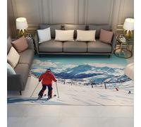 HOBBOY Skiing Scenery Area Rugs Nordic Style Winter Skiing Theme Pattern Thin Door Mat for Living Nursery Room Bedroom Non Slip Washable 140 x 200 cm
