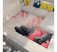 HOBBOY Small Area Rugs Grey Mountain and Pink Cherry Blossom Print Thin Carpet for Nursery Room Bedroom Playroom Non Slip Washable 140 x 200 cm