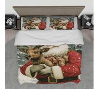 HOBBOY Snowy Forest Scene 3 Pieces Duvet Cover Set Santa and Reindeer Print Bedding Set 2 Pillowcases with Zipper 4 Ties Christmas Decor Super king