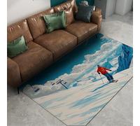 HOBBOY Snowy Mountains Rugs Nordic Style Winter Ski Resort Skiing Pattern Thin Door Mat for Living Room Bedroom Playroom Non Slip Washable 80 x 120 cm