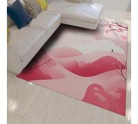 HOBBOY Sweet Style Area Rugs Pink Mountain & Blossoming Flowers Print Thin Carpet for Nursery Room Bedroom Dorm Non Slip Washable 60 x 100 cm