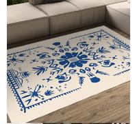 HOBBOY Traditional Folk Art 150 x 240 cm Area Rug Boho Style Blue Floral Pattern Kitchen Mats Washable Cozy Thin Floor Carpet for Living Room Bedroom