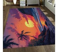 HOBBOY Tropical Island Style Area Rugs Sunset Beach Ocean Waves Scenery Thin Door Mat for Living Dining Room Bedroom Non Slip Washable 160 x 230 cm