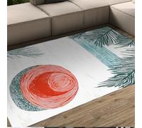 HOBBOY Tropical Style Area Rugs White Beach Palm Leaf and Sun Hat Print Carpet Washable Low Pile Floor Mat for Living Room Bedroom Entry 60 x 100 cm
