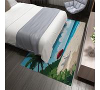 HOBBOY Vacation Style 80 x 150 cm Area Rug Tropical Coastal Beach Ocean Wave Landscape Print Washable Thin Floor Mats for Nursery Room Playroom