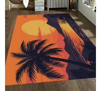 HOBBOY Vibrant Beach Scene Area Rugs Relaxing Coastal Sunset and Palm Tree Print Low Pile Carpet for Living Room Bathroom Patio Washable 150 x 240 cm