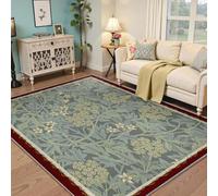 HOBBOY Washable Area Rug 60x100cm Large Rug Non-slip Sage Green Botanical Pattern Thin Rugs for Living Room Bedroom Traditional Leaf Floral Style Indoor Carpet