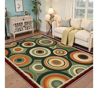 HOBBOY Washable Area Rug 80x150cm Concentric Circle Pattern Door Mat Low-Profile Non-slip Vintage Large Rugs for Living Room Dining Room Low Pile Red Border Carpet