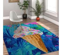 HOBBOY Watercolor Art Throw Rugs 50 x 80 cm Colorful Ice Cream Pattern Thin Carpet Washable for Living Room Bedroom Dessert Shop Portable Foldable