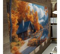 HOBBOY White Clouds Area Rugs Autumn Lakeside Trail Forest Cabin Scenery Print Thin Carpet for Living Room Entry Non Slip Washable 90 x 150 cm