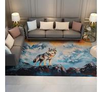 HOBBOY Wild Animals Carpet 120 x 150 cm Majestic Gray Wolf Standing on Snowy Cliff Print Area Rugs Low Pile for Living Room Office Floor Decor