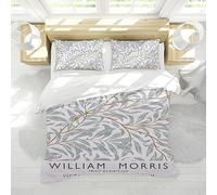 HOBBOY William Morris Painting 3pc Bedding Set Light Blue Plant Leaves Print Duvet Cover with Zipper 2 Pillowcases Warm Duvet Cover Sets King