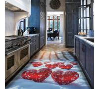 HOBBOY Winter Forest Low Pile Mat Red Hearts on Crisp White Snow Print Throw Rugs 100 x 200 cm Non Slip Washable Romance Valentine Day Home Decor