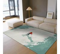 HOBBOY Winter Sports Theme Area Rugs Skiers Skiing Print Thin Carpet for Living Room Bedroom Lounge Balcony Non Slip Washable 120 x 160 cm