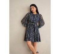 HOBBS Chiffon Floral Tie Waist Shift Dress Blue Mix