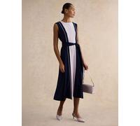 HOBBS Colour Block Belted Midi Skater Dress Navy Mix