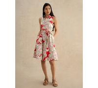 HOBBS Cotton Rich Paisley Belted Skater Dress Red Mix