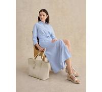 HOBBS Cotton Rich Striped Midi Shirt Dress Blue Mix