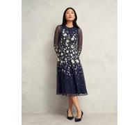 HOBBS Embroidered Midi Skater Dress Blue Mix