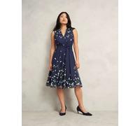 HOBBS Embroidered V-Neck Knee Length Wrap Dress Blue Mix