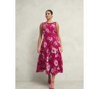 Hobbs female Floral Round Neck Midi Skater Dress - 12PET - Pink Mix, Pink Mix