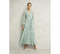 Hobbs female Floral V-Neck Midi Waisted Dress - 10PET - Green Mix, Green Mix