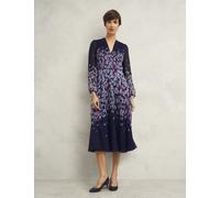 Hobbs female Printed V-Neck Midi Skater Dress - 12REG - Navy, Navy