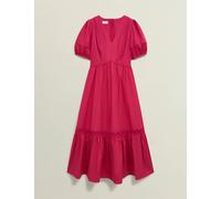 Hobbs female Pure Cotton Embroidered V-Neck Skater Dress - 14 - Pink, Pink