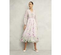 Hobbs female Silk Rich Floral V-Neck Midi Skater Dress - 16PET - Multi, Multi