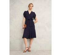 Hobbs female V-Neck Tie Detail Midi Waisted Dress - 12REG - Blue, Blue