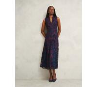 HOBBS Floral Embroidered V Neck Midi Skater Dress Red