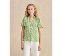 HOBBS Floral Notch V-Neck Angel Sleeve Blouse Green Mix