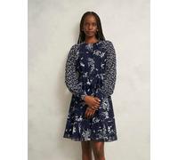 HOBBS Floral Tie Waist Knee Length Skater Dress Navy