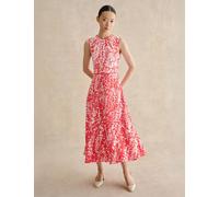 HOBBS Floral Tie Waist Midi Waisted Dress Red Mix